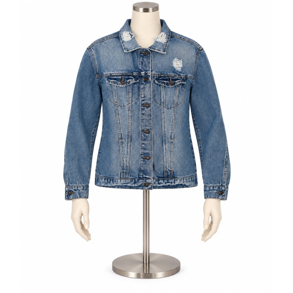 Highway Jeans Distressed Denim Trucker Jacket Medium Wash WD778070DJ Small